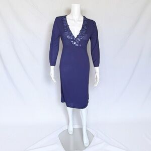 Boden Navy Embellished Wool Knit Sweater Dress NWT 3/4 Sleeve
